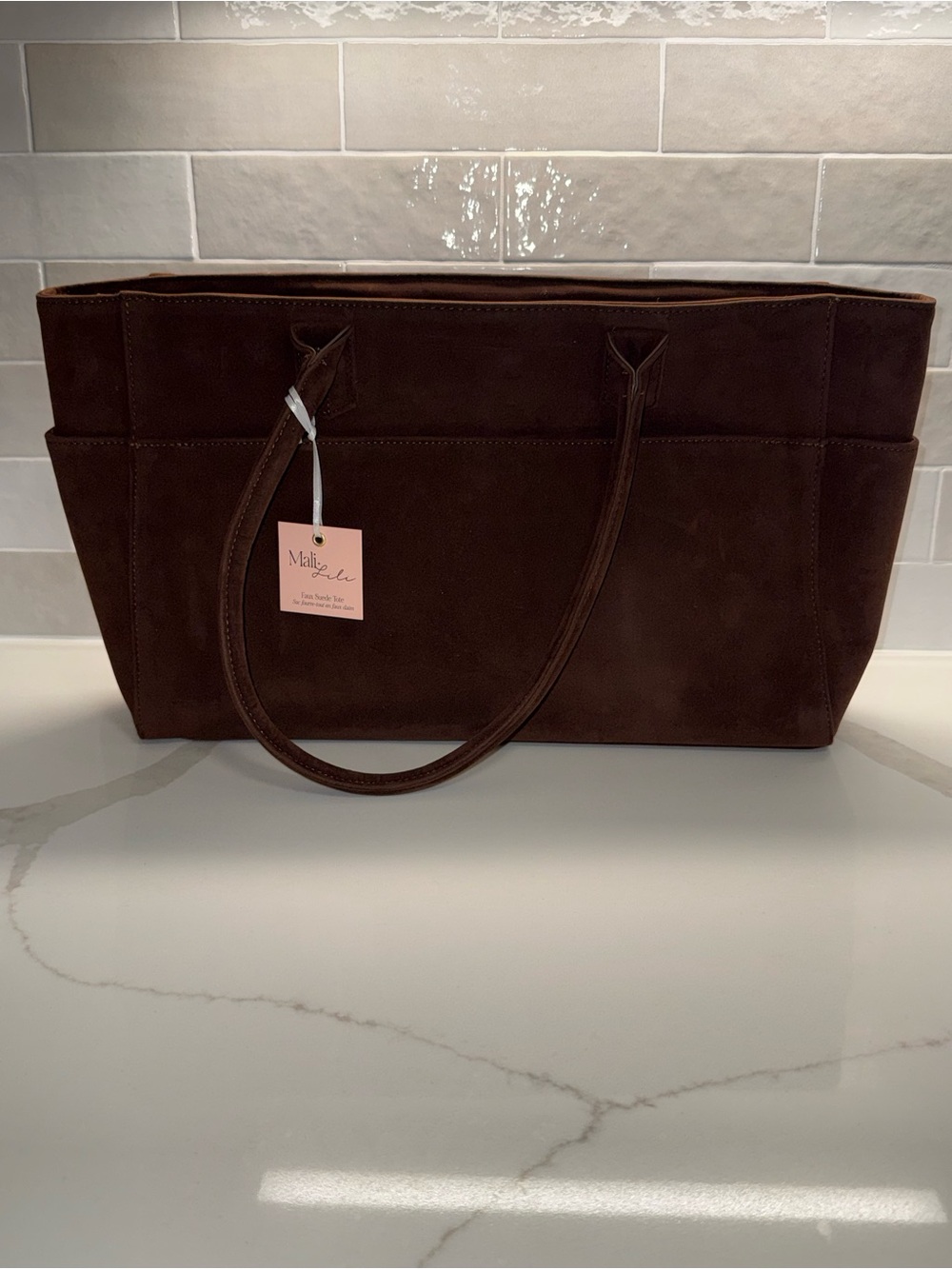 NWT Mali + Lili Chocolate Brown Faux Suede Tote Bag $98